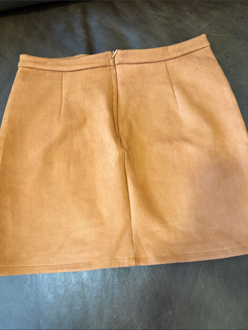 Button-Front Suede Mini Skirt - Tan - Picture 4 of 4